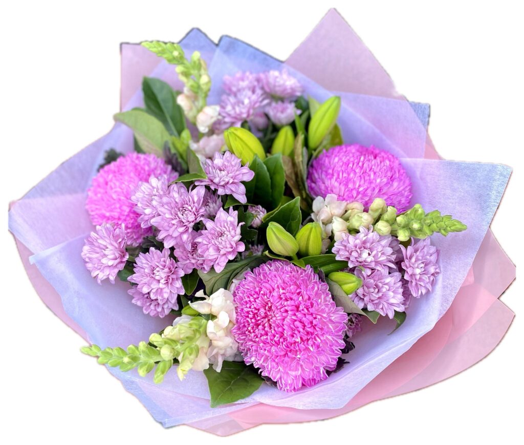Lavendar Bliss Bouquet with soft pink and purple blooms for same-day delivery in Dandenong South